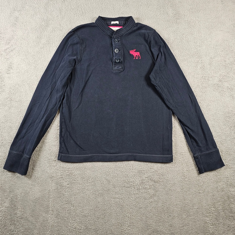 Abercrombie & Fitch Muscle Fit Henley Shirt Navy Blue Long Sleeve XL Faded Y2K